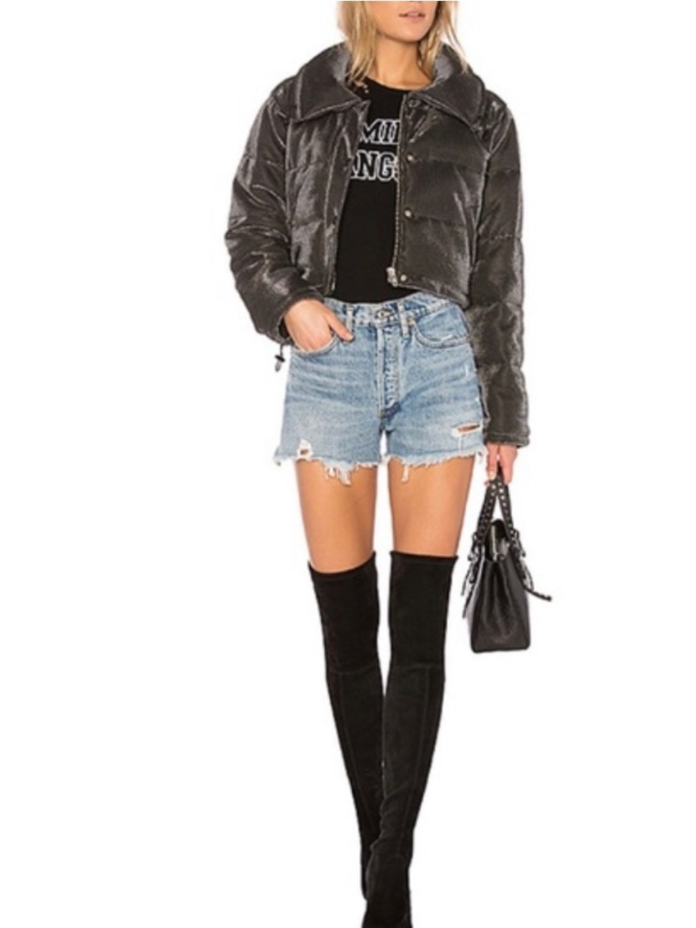 Lovers & Friends Cropped Puffer Jacket Metallic Silver Edgy Maximalism